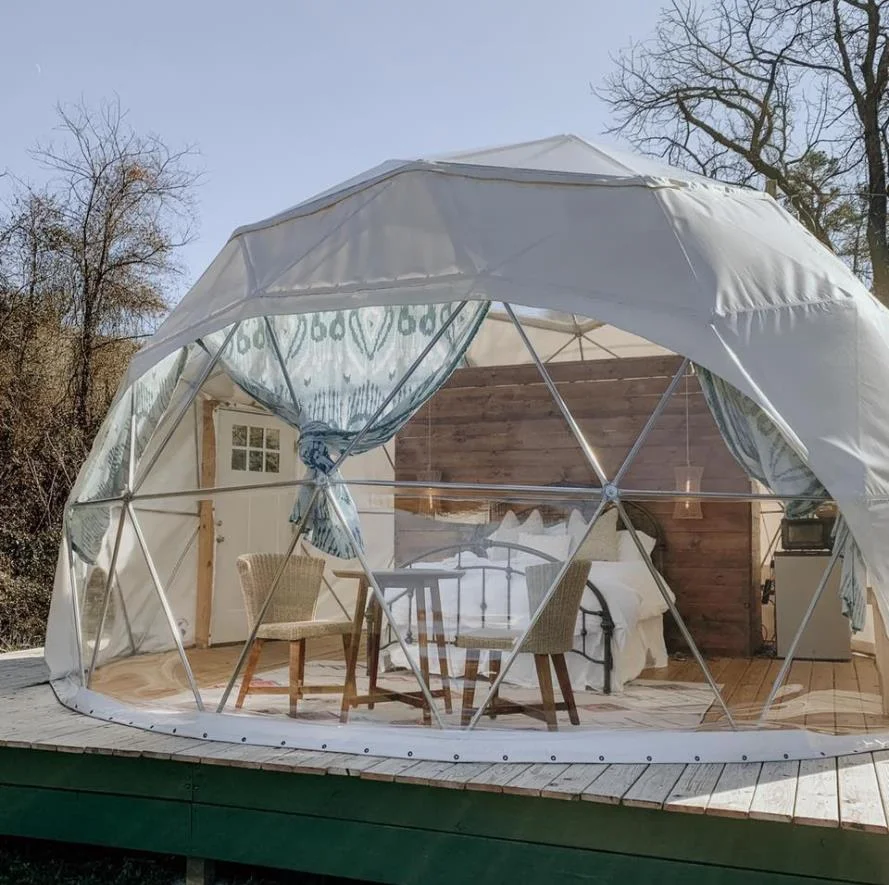 Factory direct sale yurt transparent carpas para camping frame camping equipment 6m dome house prefab camping toilet