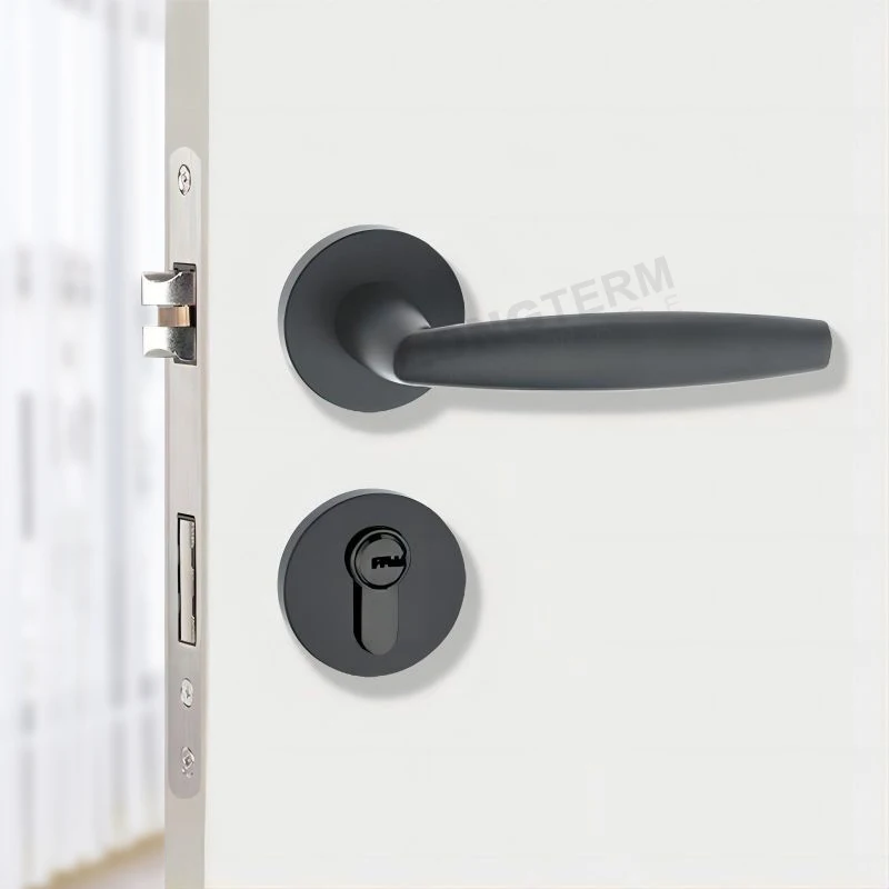 Factory Zinc Alloy Golden Black Interior Door Handles Lever Lock Modern Luxury Handle Door Lock Set for Wooden Doors