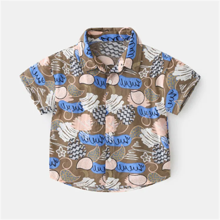 Новые модные рубашки для мальчиков, летняя рубашка с коротким рукавом и цветочным принтом, повседневные праздничные Гавайские пляжные рубашки WM846