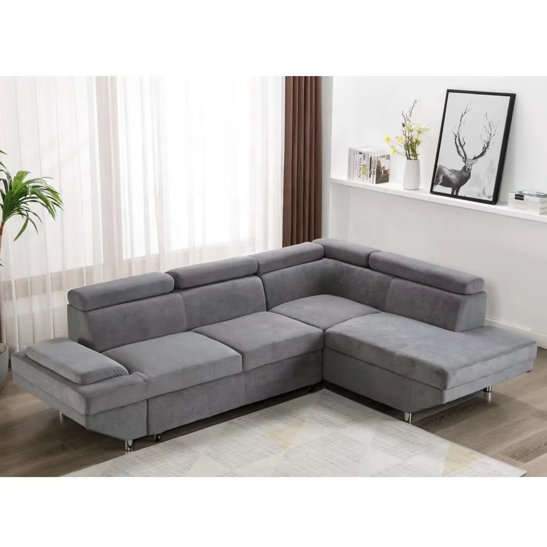 Factory High Quality Modern Apartment Home Fabric Sleeper Classic L Shaped Sectional Storage Sofa Bed