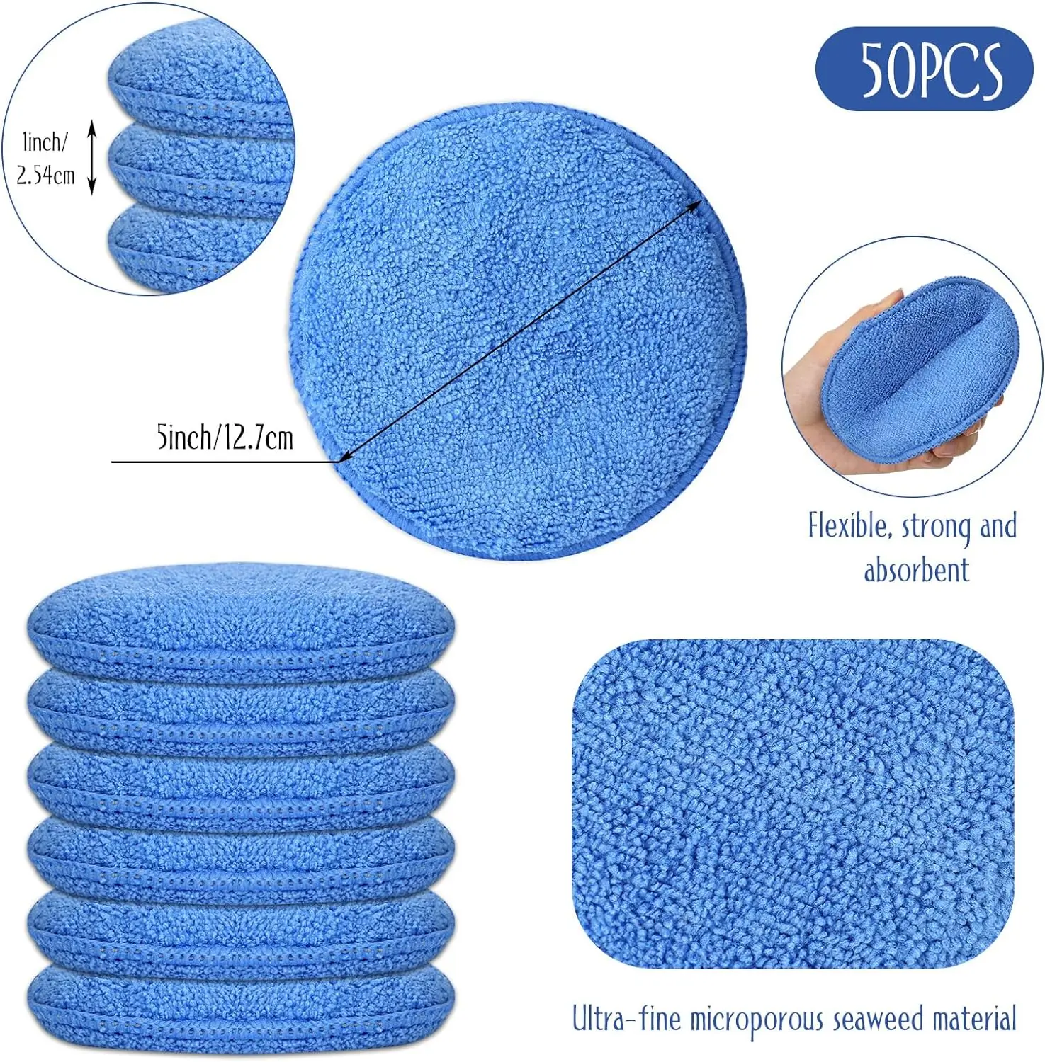 Microfiber Round Sponge Detailing Cleaning Pads Car Wax Applicator Pads Polish Foam Sponges for Cars