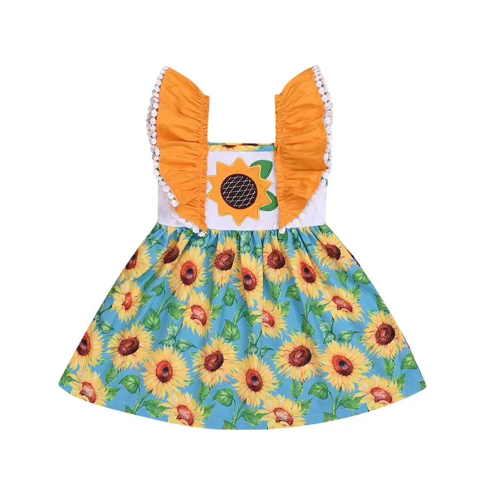 2019 Europe new cute flying sleeve summer flower wedding indian frock designs small baby party kids clothing girl dresses