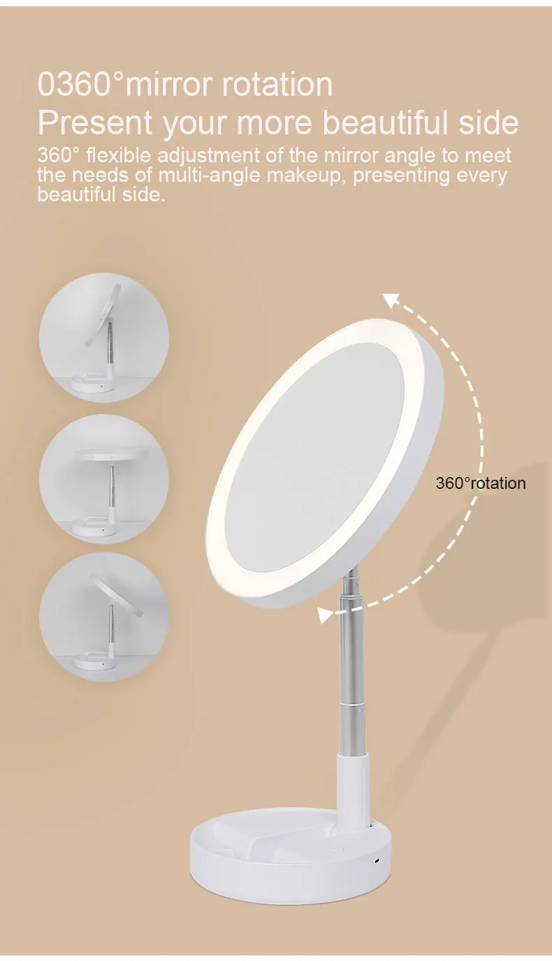 Portable Led Mini Selfie Ring Light Foldable USB Round Ring Light Mirror For Video Live Streaming Makeup