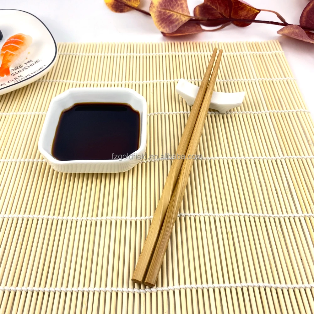 Customized white porcelain  bowl holder and  bamboo chopsticks  bamboo mat tableware gift set for 2 persons