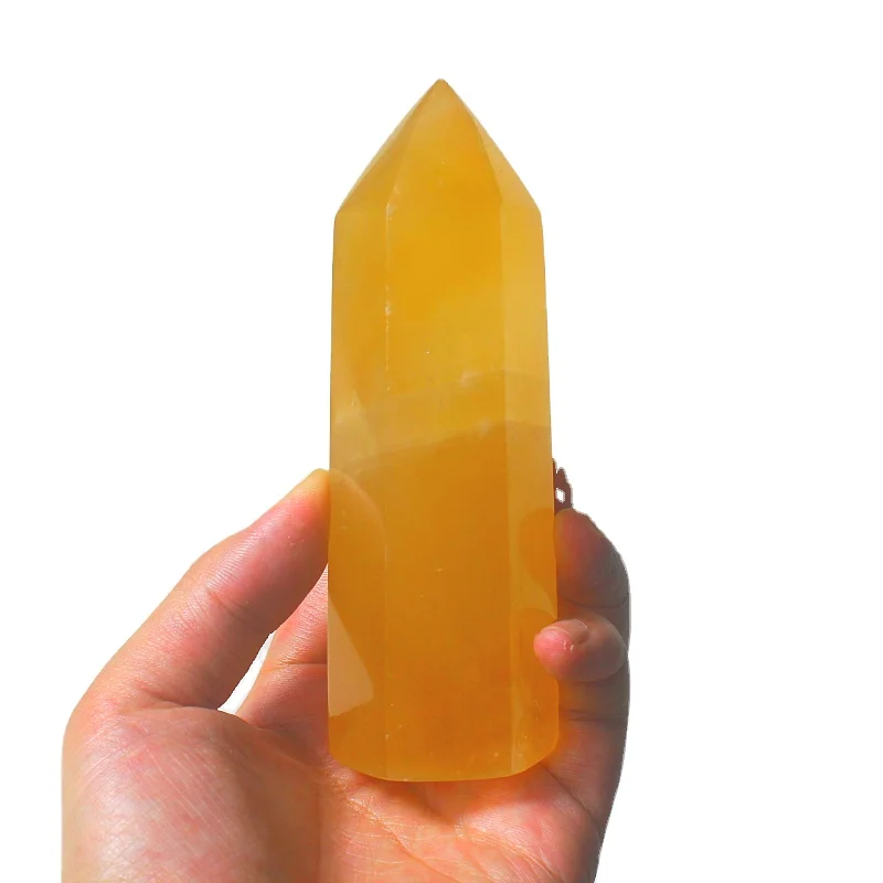 Wholesale natural honey orange calcite points healing crystals natural Wand for folk crafts decoration