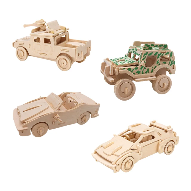 european wooden toys educational toys stem diy plywood building blocks for kids puzzle 3D Wooden Jigsaw Puzzles Race wood Car