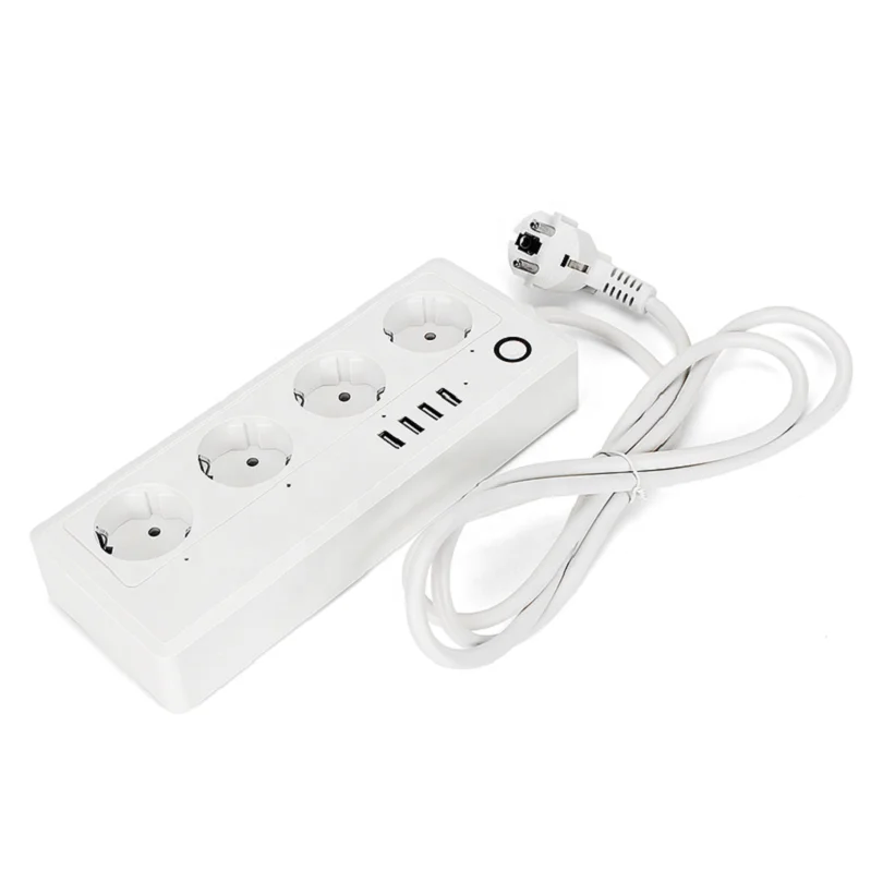 
EU 2 Pin Plug 4 Gang Surge Protected Extension plug Lead with USB Outlet 5V 3.1A fast charging wifi smart power strip cord 