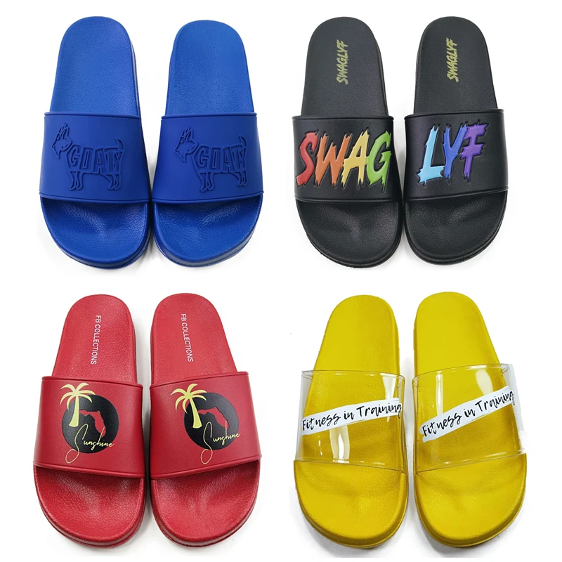 Best Selling Prestadores Pvc Slippers Open Slip And Slide Rubber Logo Estampado Men Sandals And Slippers Transparent Slippers