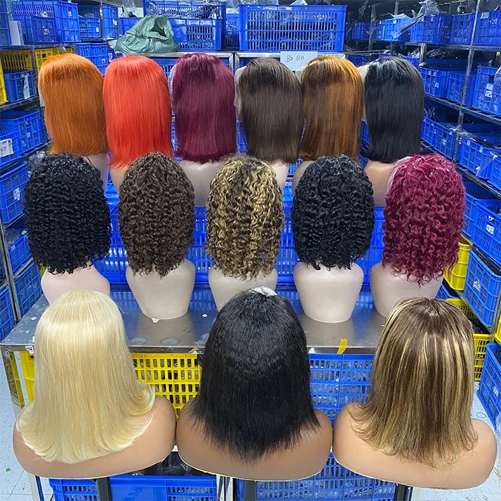 Raw Brazilian Hair Vendor Colored Bob 13x4 Full Lace Front Human Hair Wigs For Black Women Super Double Drawn Bone Straight Bob