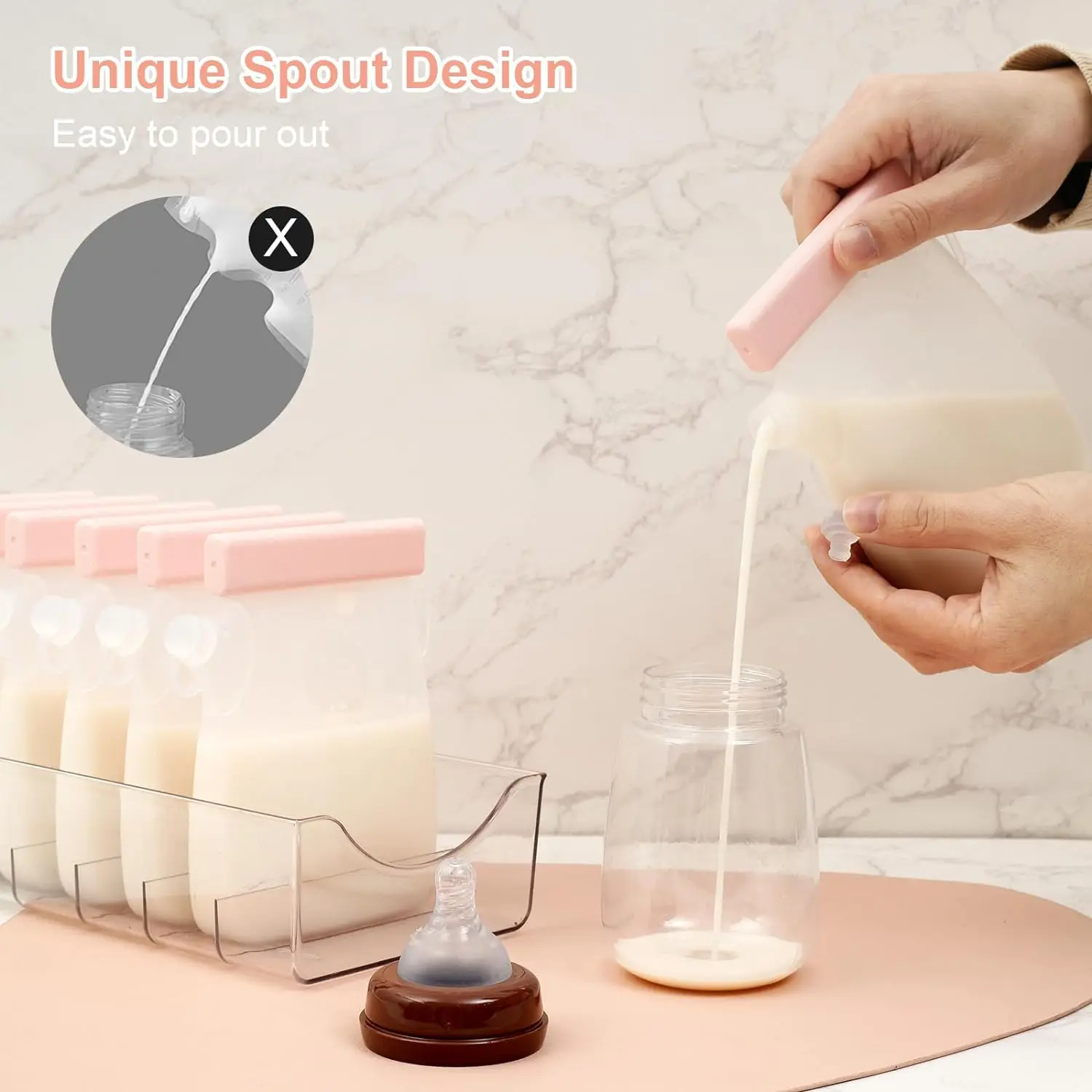 Reusable Breastmilk Storage Bags , 11oz/320ml Double Leak-Proof Breastmilk Freezer Bags for Breastfeeding