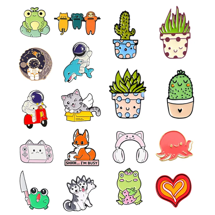 Factory Custom Wholesale Designer Multiple Style Material Pattern Cute Funny Cartoon Anime Badge Metal Lapel Enamel Brooches Pin
