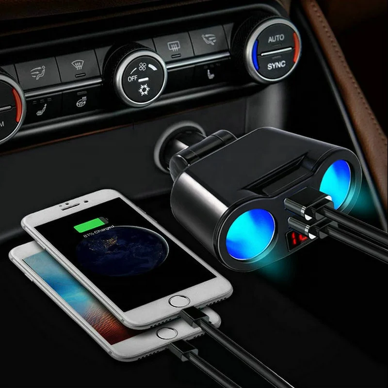 2022 Hot Sell 15W Power Quick Charging Car Charger Cigarette Lighter Multiple Port Car Charger With LED Dual USB Display
