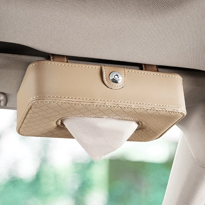 Hanging Paper Towel Clip Sun Visor Napkin Tray Container Tissue Dispenser PU Leather Backseat Car Tissue Box