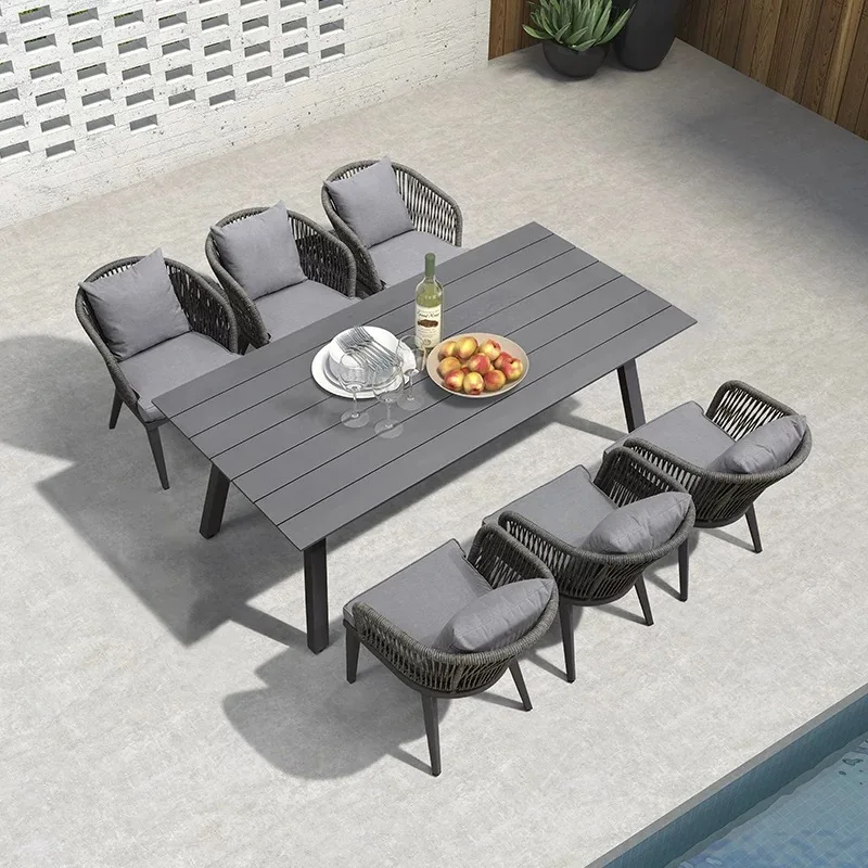 10seat Patio Dining Set Outdoor Furniture  Bench Set PE Rattan Rope Chair Seat Outdoor Furniture Dining Set with Expanding Table
