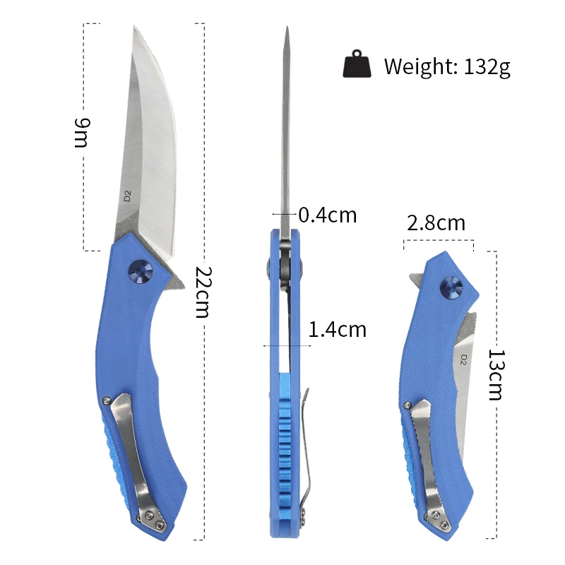 HWZBBEN Hot Sell G10 Handle D2 Folding Pocket Knife Hunting Outdoor Camping Knife for Outdoor Travel