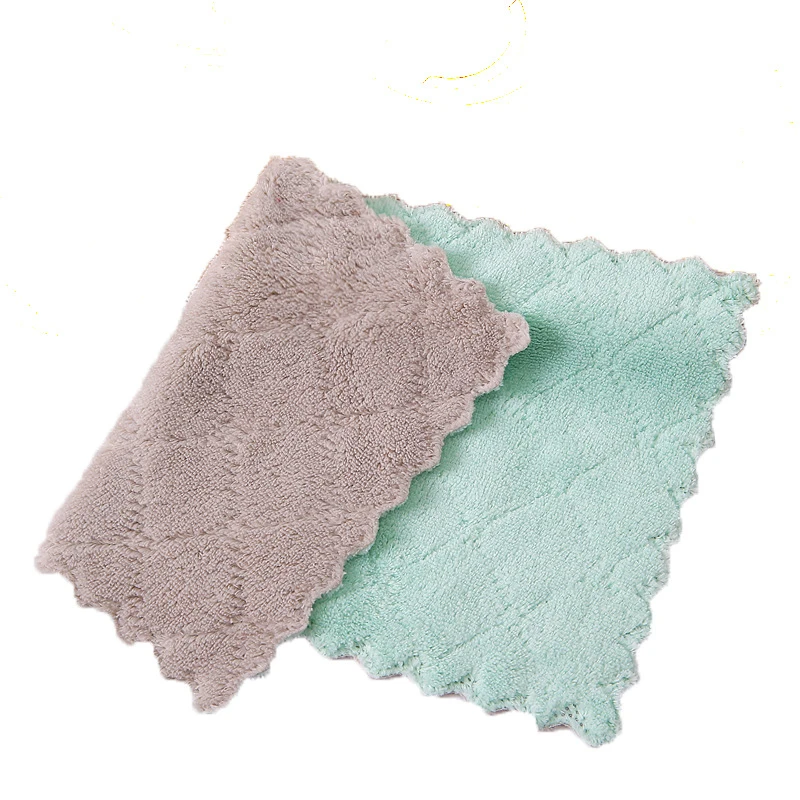 Manufacturer direct selling coral velvet kitchen cleaning towel wave lace double-sided towel