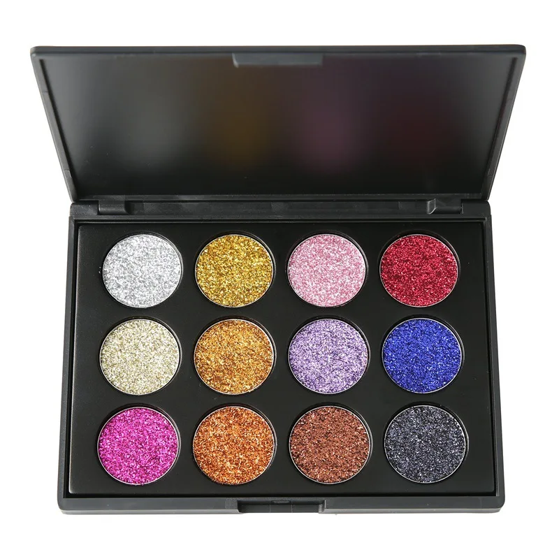 
OEM 12-color Glitter Powder Diamond Sequin High Gloss Makeup Eyeshadow Palette for Shiny Studio Stage Eyeshadow 