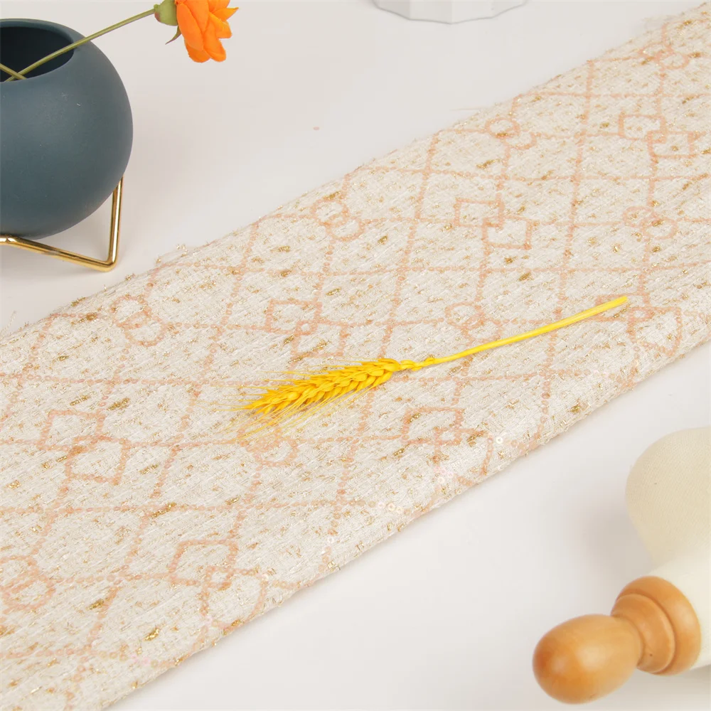 pink Small Fragrant Color Woven Tweed sequin embroidery Fabric Wholesale Woven 100%Polyester Tweed  Fabric for Winter Coat