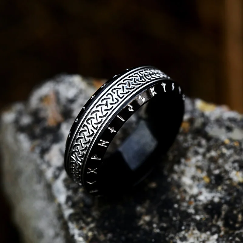 RFJEWEL Simple Nordic Vintage Viking Letter Celtic Knot Stainless Steel Personality Men Ring