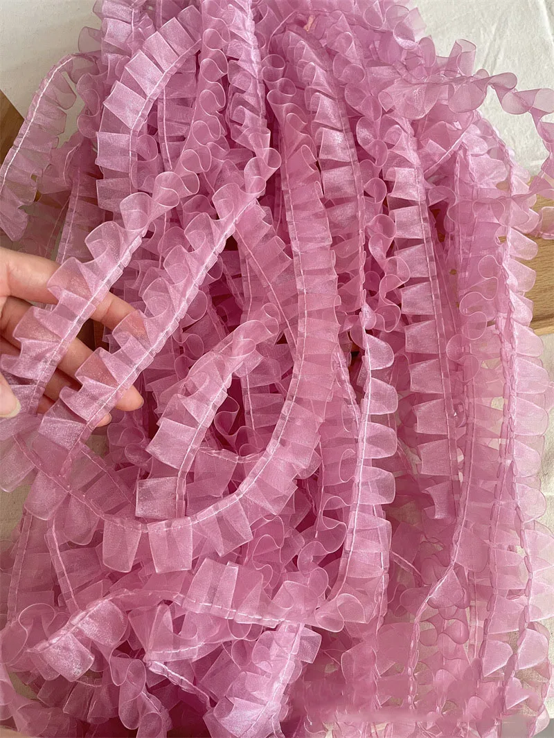 2.5cm Wide Colorful Pleated Lace Trim Lolita Mesh Polyester Different Colors Laces Accessories Clothes Neckline Cuff Decoration