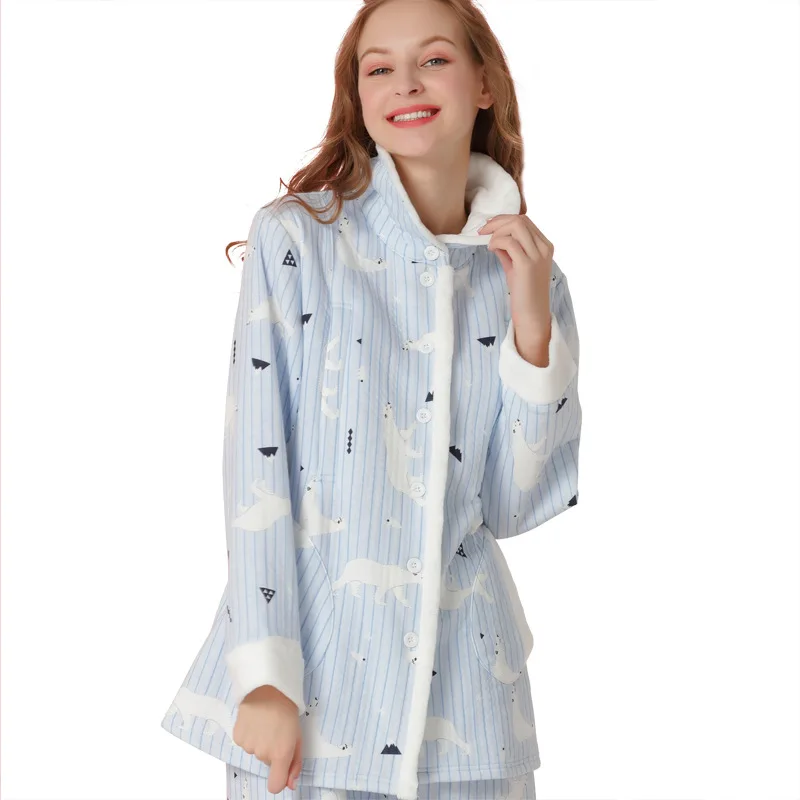 
New product autumn and winter three-layer quilted breastfeeding suit prenatal and post-natal pregnant women pajamas home set 