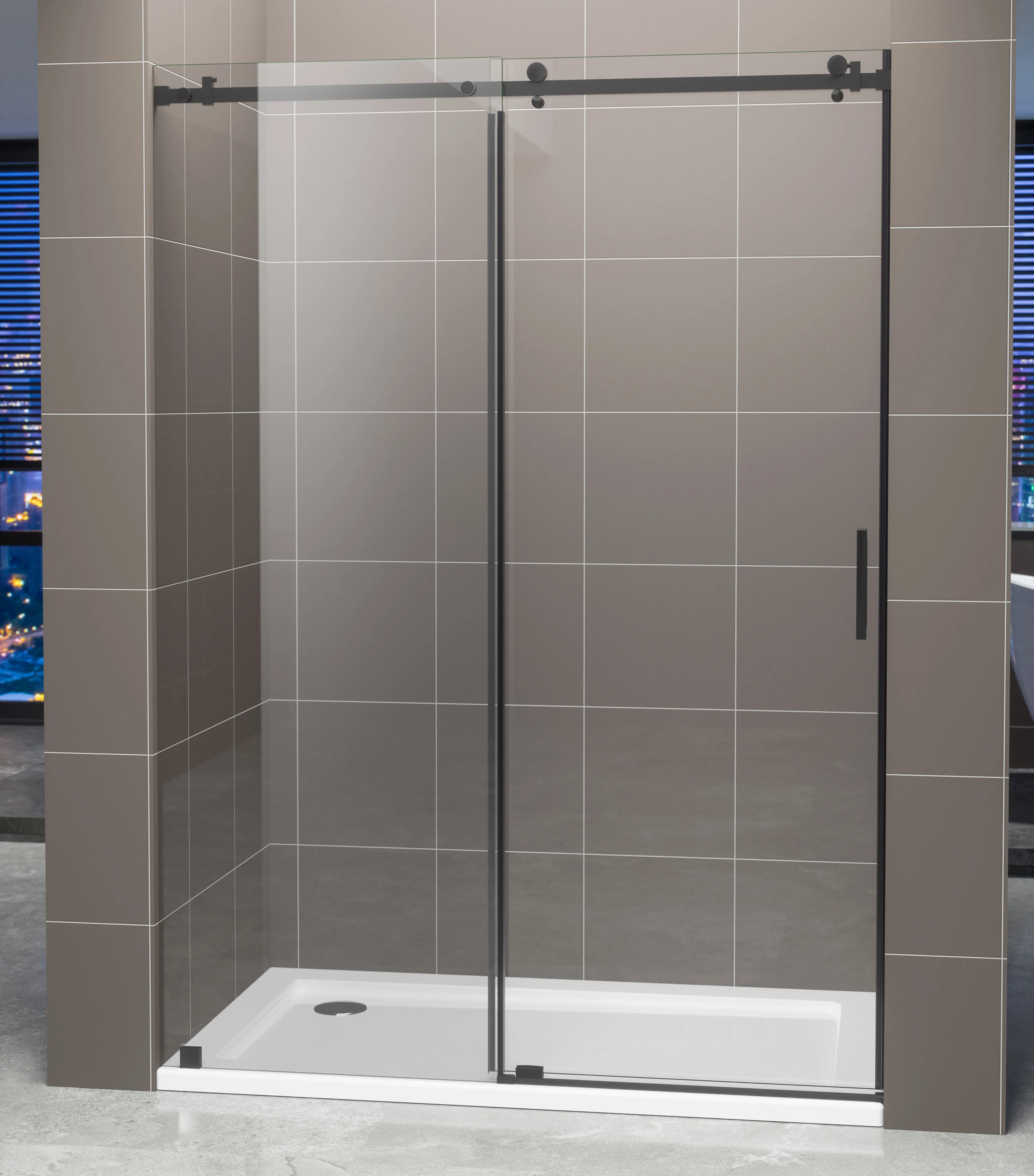 Custom Bathroom Sliding Tempered Glass Frameless Shower Door With Big Rollers
