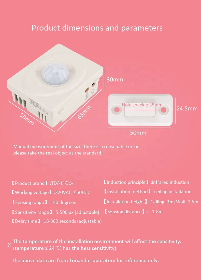 Universal clip human infrared sensor switch 10A relay high power 220V motion sensor light control adjustable motion sensor