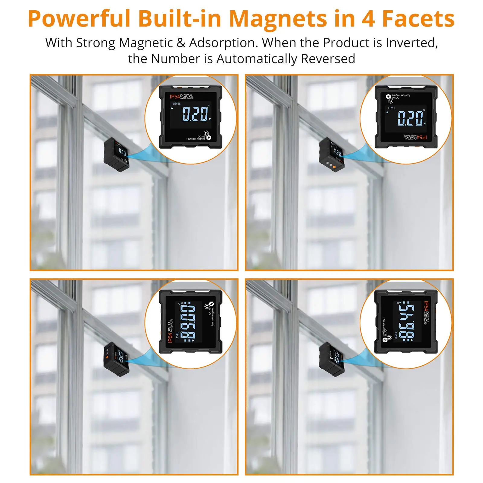 Digital casting angle meter electronic level inclino waterproof  with 4 Magnetic Bases contact angle meter