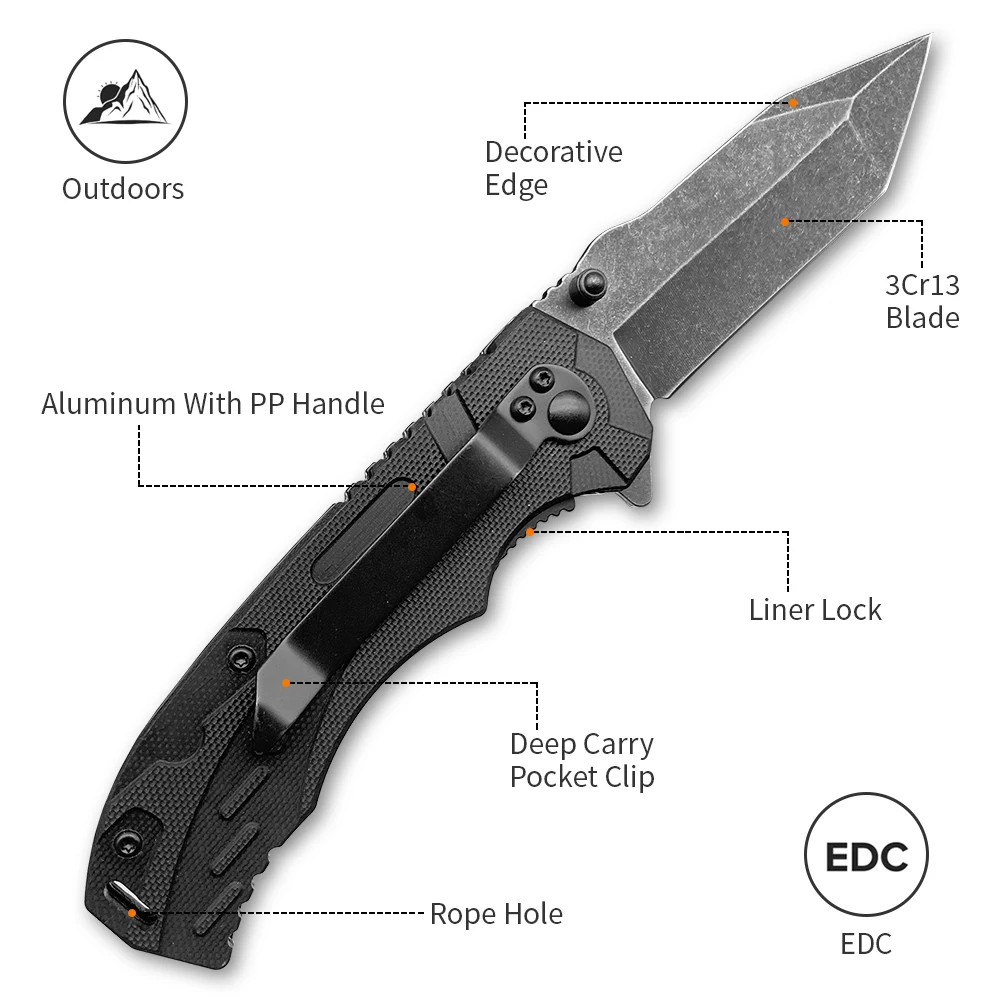 Tanto high quality knives 3cr13 steel blade gun color aluminium handle pocket hot sale outdoor survival folding knife