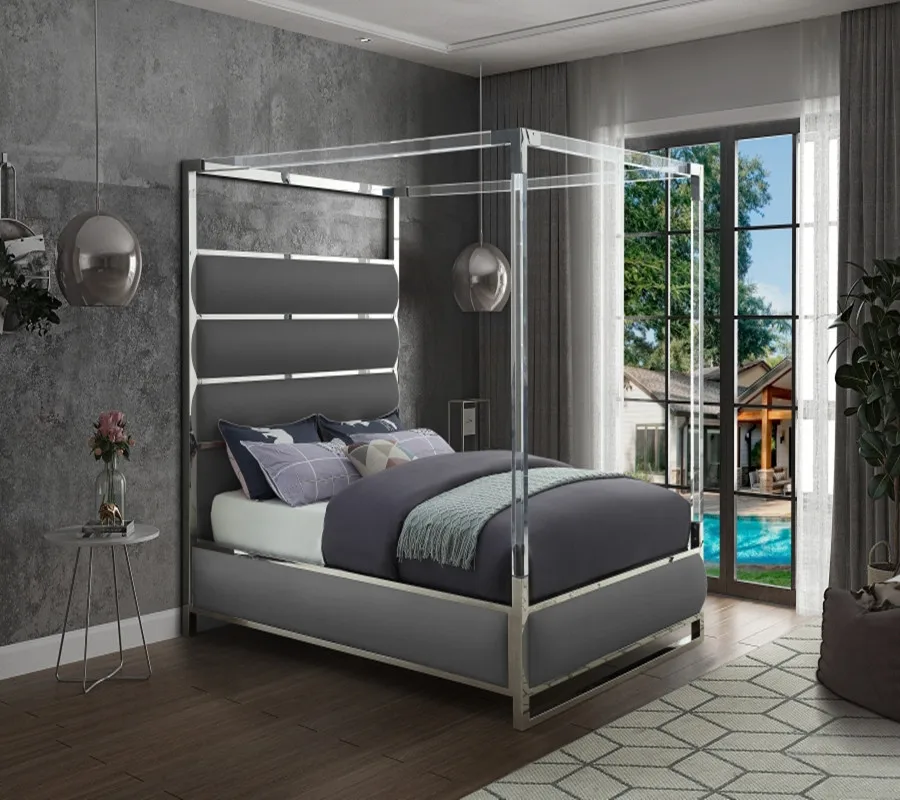French style luxury bed acrylic metal KING QUEEN bed