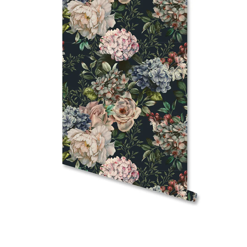 Dark flowers green plants, retro self-adhesive wallpaper foreign trade hot selling removable dormitory renovation murals