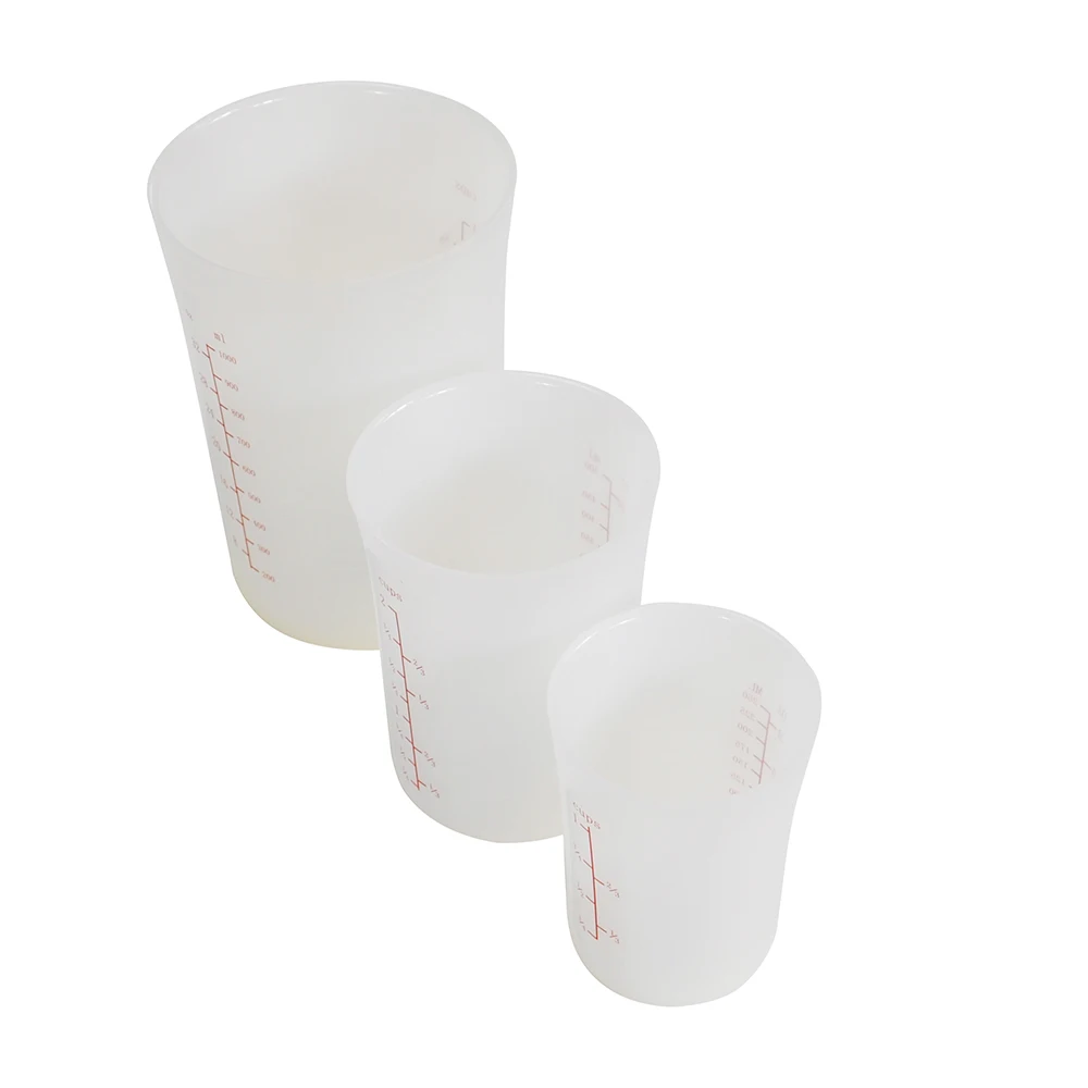 Food safe grade 3 piece silicone  measuring cup set with lids silicone mixing cup set with lids