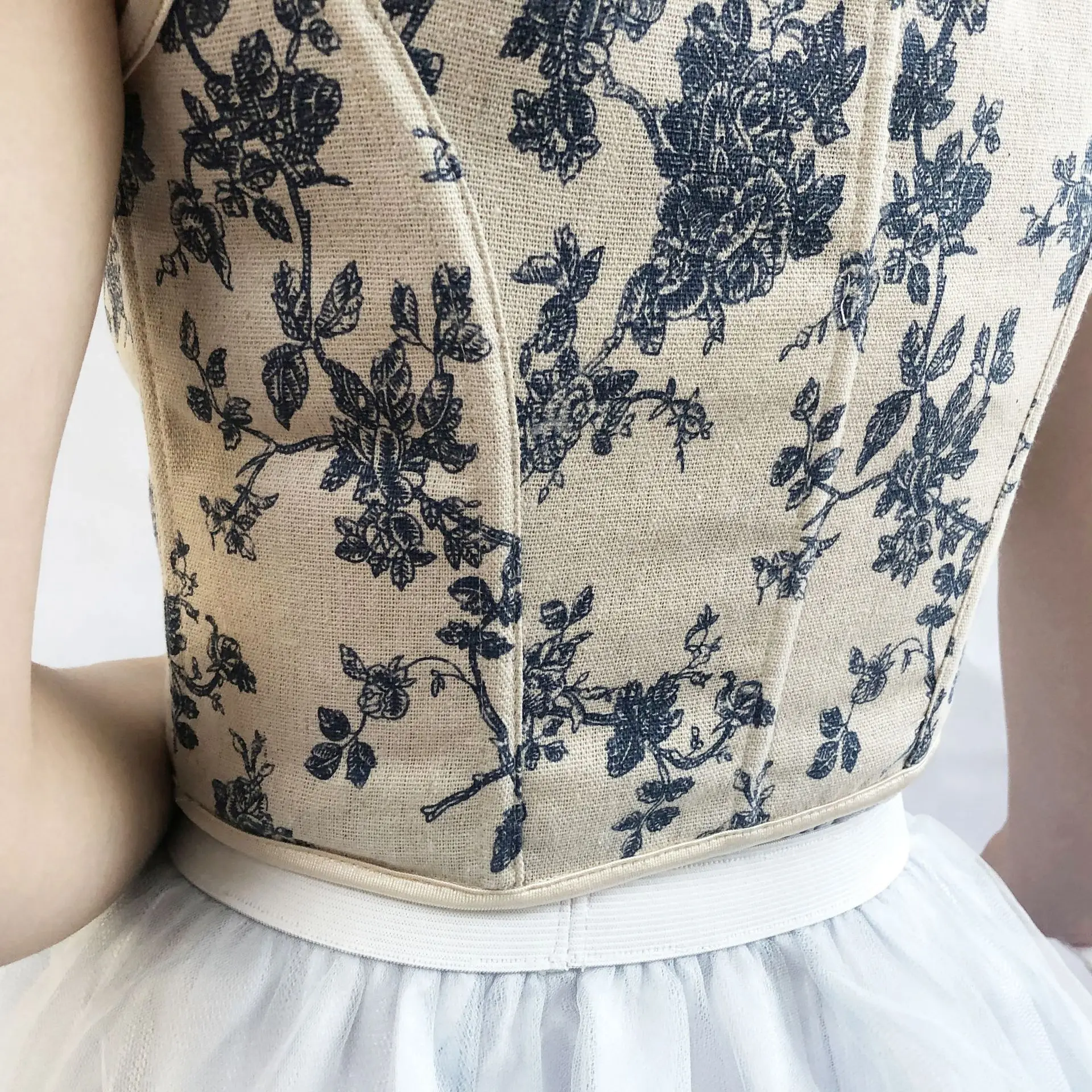 Women Elegant Designer French Vintage Print Bustier Tops Chic Bandage Floral Corset Sexy Style Party Club Ladies Top