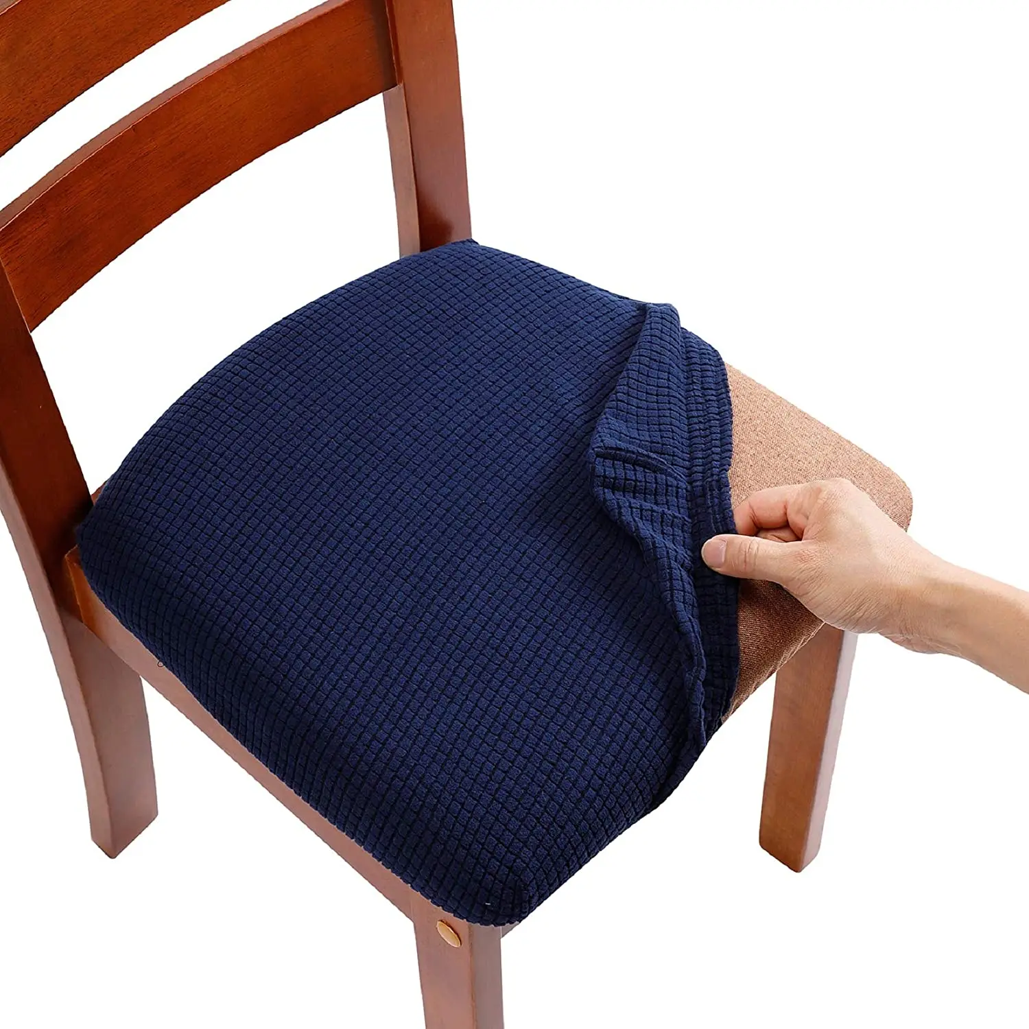 Wholesale Blue Stretch Jacquard Dining Room Chair Seat Covers