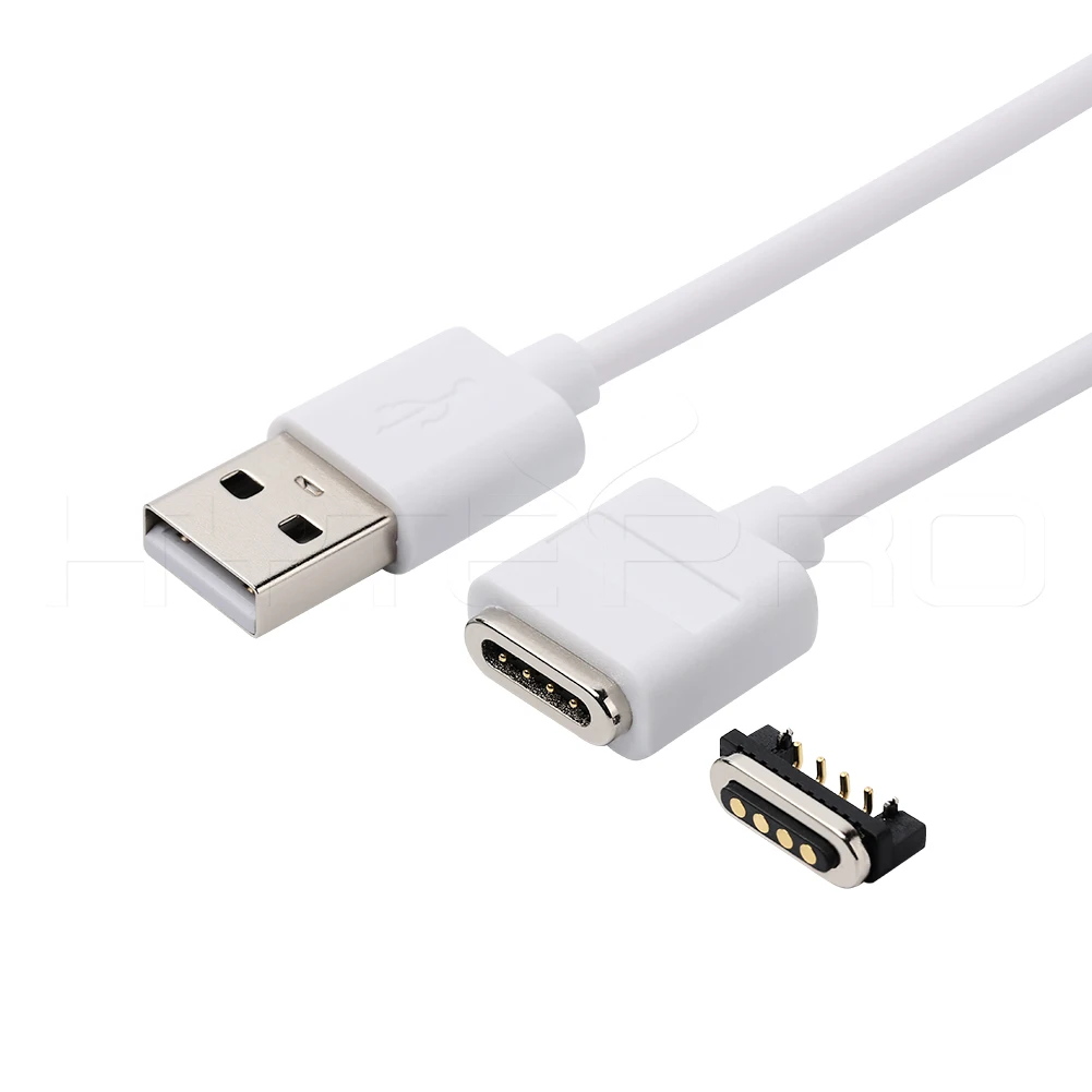 White original smart male to female 4 pogo pin magnetic charging cable