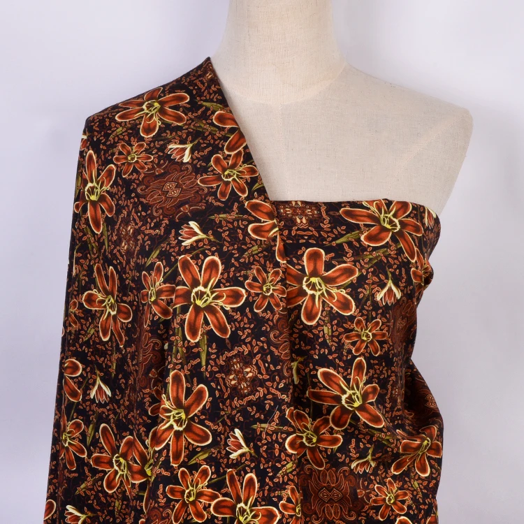 120d viscose 30s rayon 21s tencel linen blend Retro tradition original floral printed fabric for women