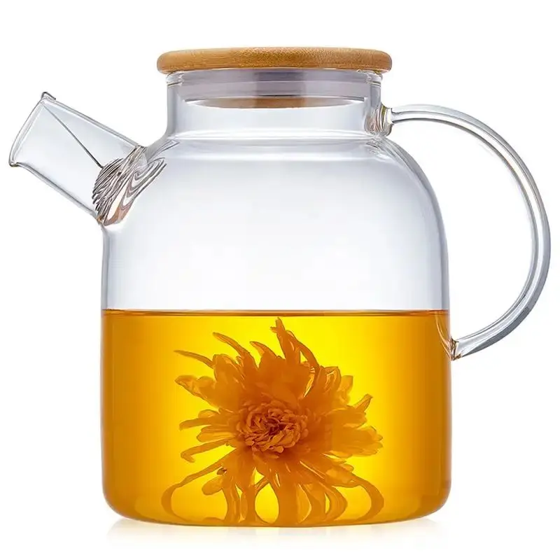 high borosilicate glass teapot large teapot with spring filter and Bamboo Lid
