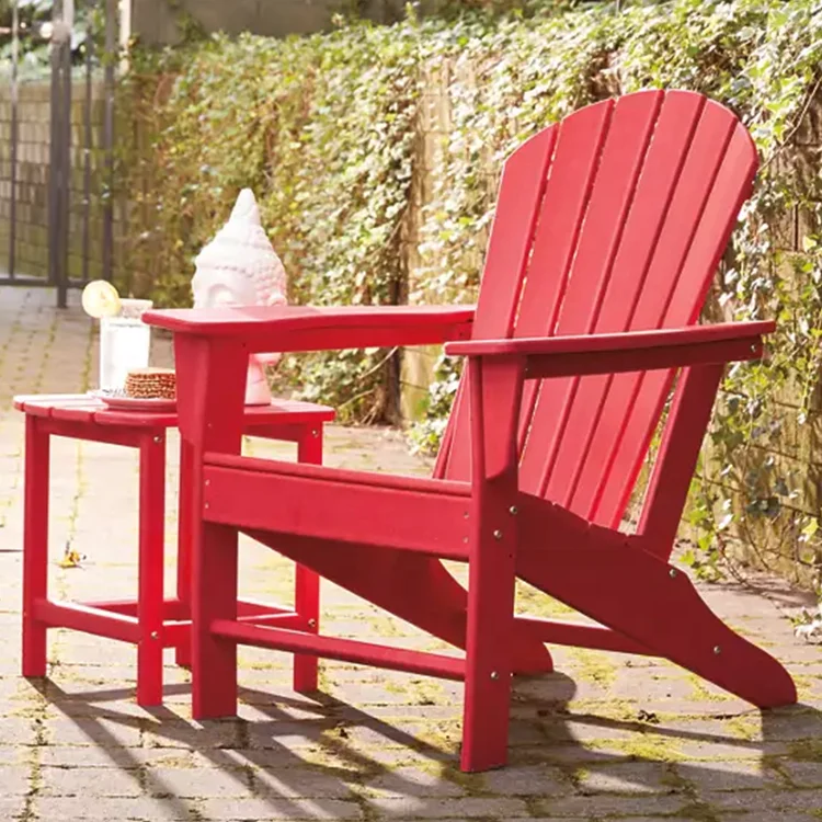 All Weather Poly Adirondack Chair Plastic Furniture Faux Wood on Deck Patio Outdoor Garden Poolside Beach,Red