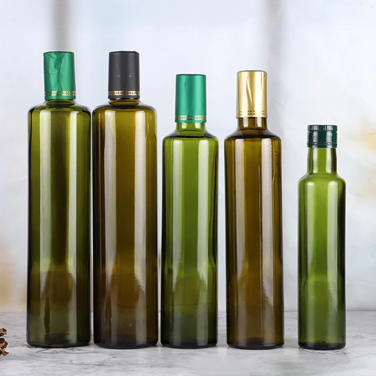 Food grade 250ml 500ml 750ml 1000ml in stock cheap square dark green glass bottle empty olive oil bottles with aluminum lid