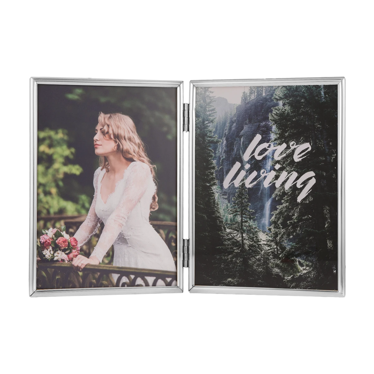 Wholesale Golden Plated  High Quality  Glass Metal Folding Double Picture Photo Frames New Design