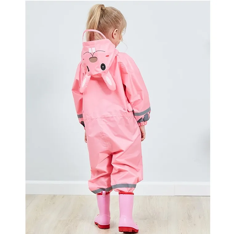 Children Fasion One-piece Cartoon Raincoat With Big Hat