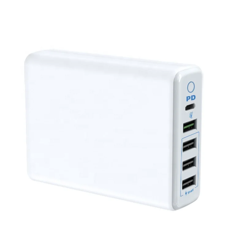 5V 12A 60W Desktop fast 5 usb wall charger with QC 3.0 PD Type C port multi charging station for iPhone/ Sunsumg/ Huwei