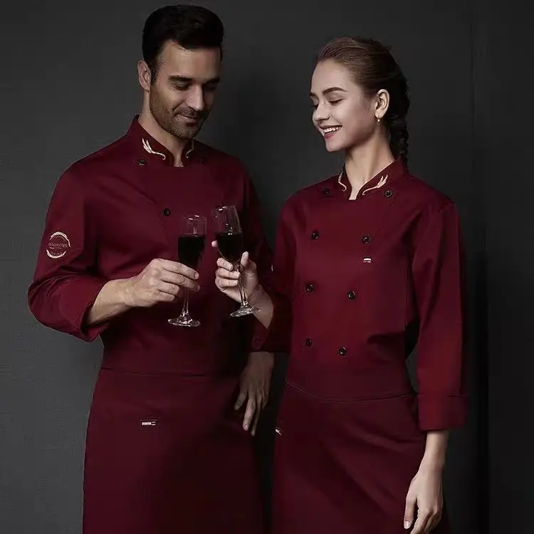 blue long short sleeves Royal collar Chef Coat with aprons