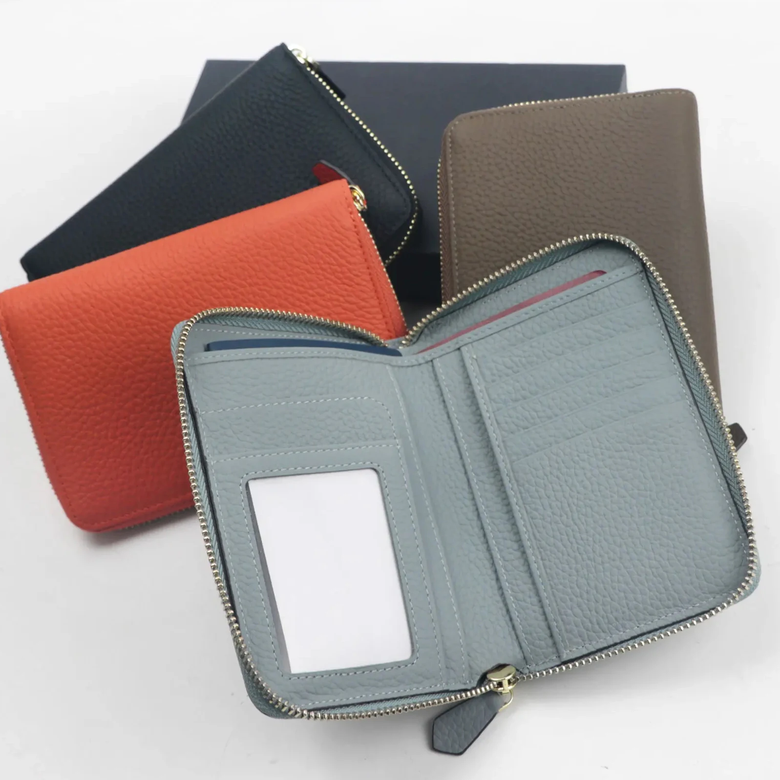 Real pebble leather travel passport wallet genuine leather zip around travel document wallet