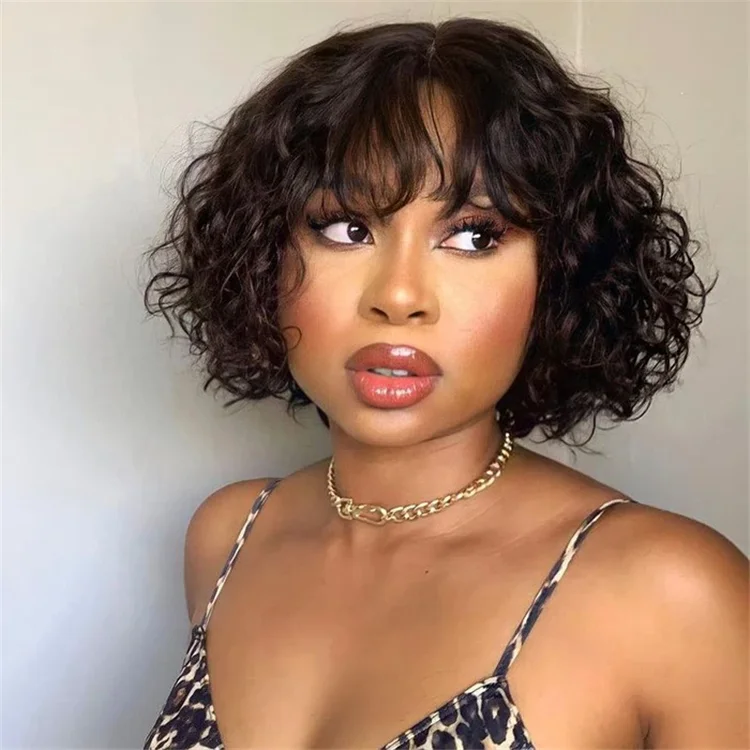 Wholesale Cheap Bang Wig Machine,None Lace Front Virgin Human Hair Short Wigs,Hot Beauty Wig Hair Vendor for Black Women