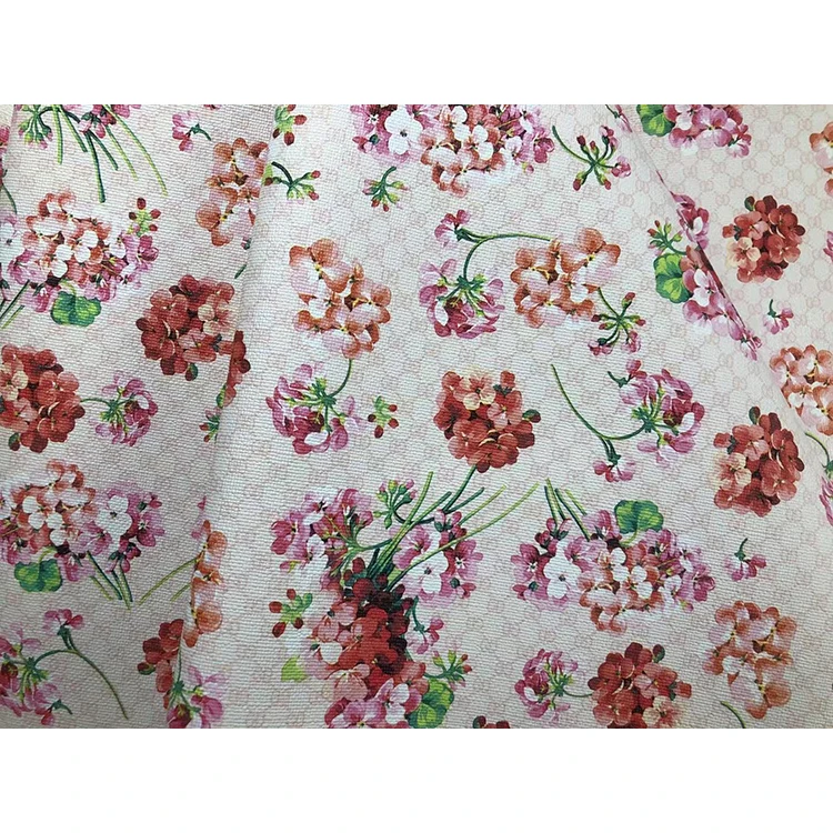 Holographic embossed flowers faux vinyl fabric synthetic pu floral leather for handbags