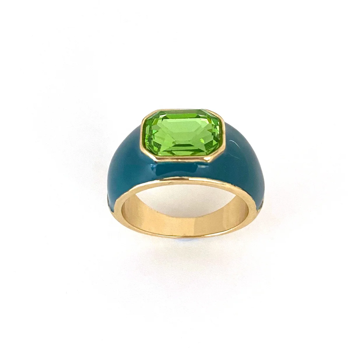 Fine jewelry custom enamel emerald diamond glass stone gold plated Ring for women