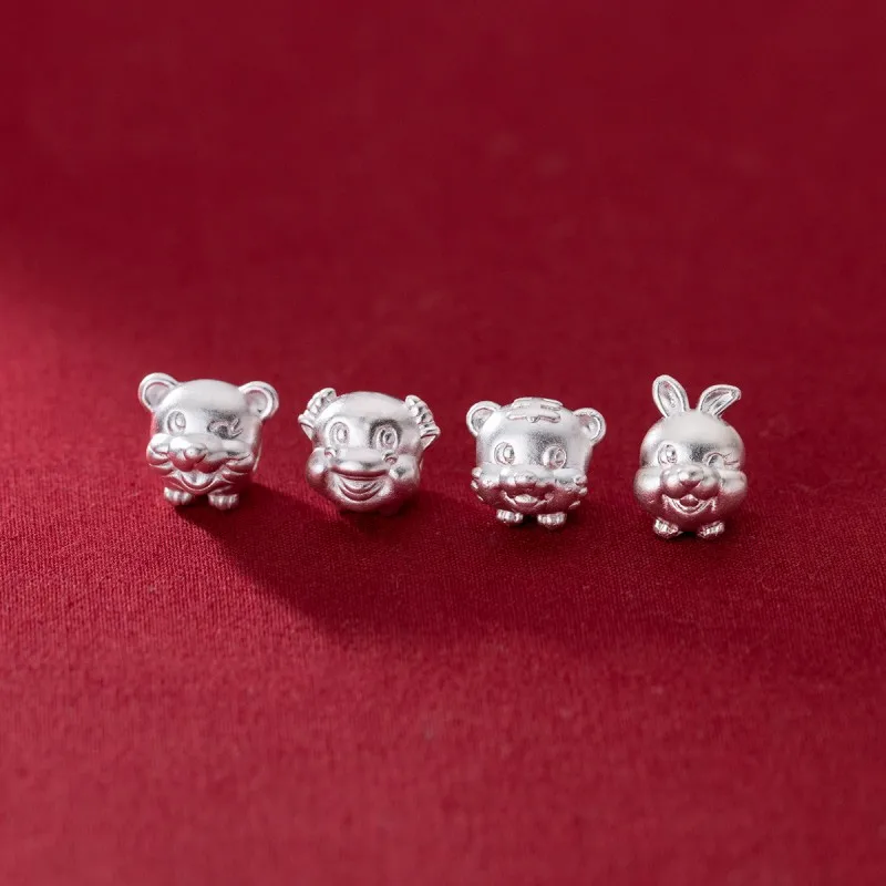 Fashion 999 Pure Silver 12 Chinese Zodiacs Charm DIY Animal Shape Spacer Beads Bracelet Accessories