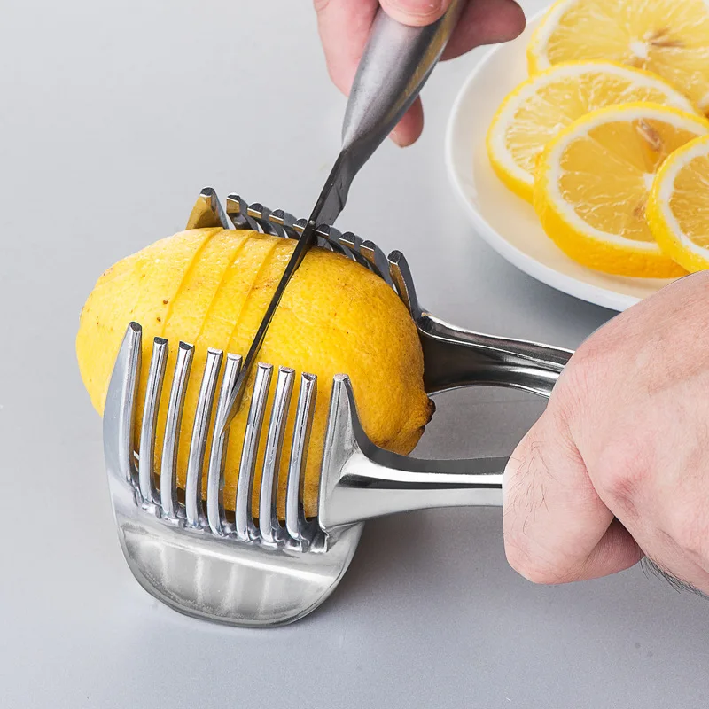 Hot sell stainless steel fruit tongs onion holder tomato slicer lemon cutter