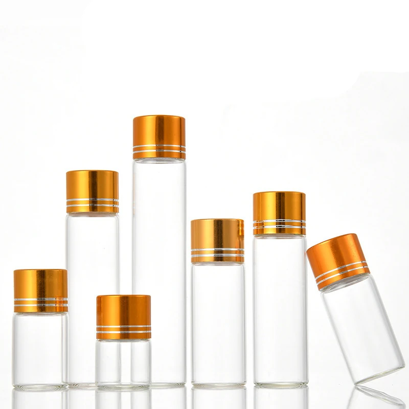 High Quality Borosilicate Glass Bottle Mini Glass Tube Vials With Golden Aluminum Screw Lid Hot sale products